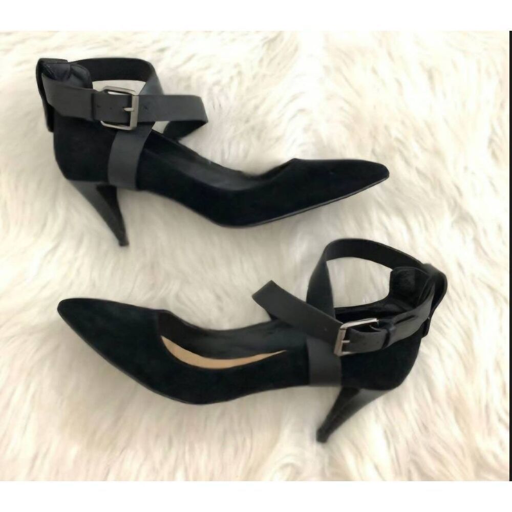 Joes Jeans Black Suede Open Toe Heel Sandals Ankle Strap Size 6 Luxury